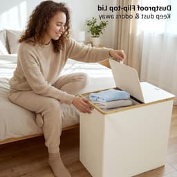 Dubbele Wasmand met Deksel en 2 Afneembare Vakken, 140 L, Ideaal voor Badkamer, Slaapkamer en Wasruimte, Beige — thumbnail 4