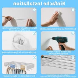 Dailygoods- Wasdroger Wandgemonteerd - Inklapbaar Droogrek - 100 cm Lange Staven - 6 Ophanglijnen - Ruimtebesparend - Robuust Roestvrij Staal — thumbnail 2