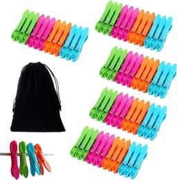 60 stuks wasknijpers met opbergtas, duurzame PP-materiaal, roestvrijstalen veren, antislip clips voor binnen en buiten, perfect voor wasserette, thuisgebruik en reizen — thumbnail 1