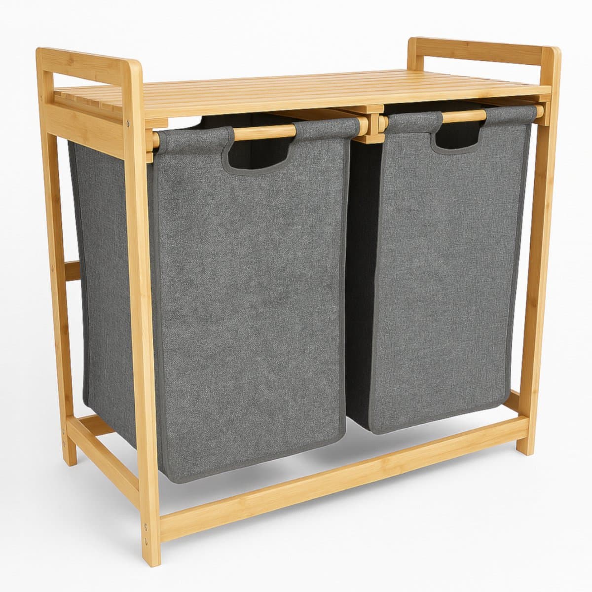 BEGRYF - Wassorteerder - bamboe - 2 vakken - grijs - 70x35x68 cm — afbeelding 1