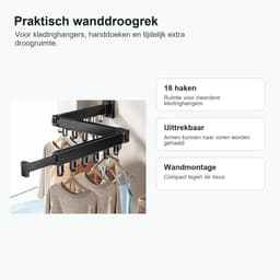 Wanddroogrek - zwart - inklapbaar - 18 haken - 126 cm — thumbnail 4