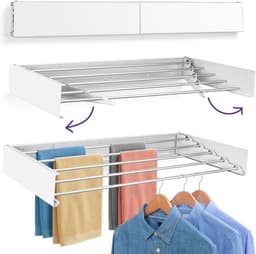 100 cm Uitschuifbare Waslijn voor aan de Muur - Inklapbaar en RVS — thumbnail 1