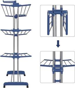 Droogrek Uittrekbaar - Wasrek Toren - Kleding Drogen - Grote Droogcapaciteit - 40 Meter Drooglengte - Zwart Wit — thumbnail 5