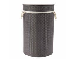 Tendance Wasmand met deksel bamboe - grijs - rond - katoen/bamboe - 67 liter - 35 x 35 x 55 cm