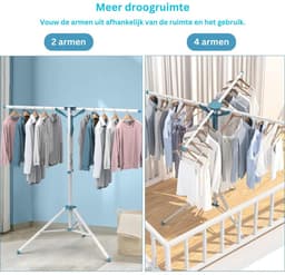 CRLYN® Droogmolen met Voet voor Camping & Thuis - Wasrek Staand - Droogrek Inklapbaar - Wit en Blauw — thumbnail 2