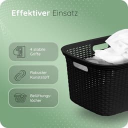 Novaliv 3-pack rotan wasmand met 4 handgrepen 40L zwart, wasboxset wasemmer wascontainer voor badkamerwas vuile was, wasmanden huishoudelijke accessoires wasmandverzamelaar — thumbnail 5