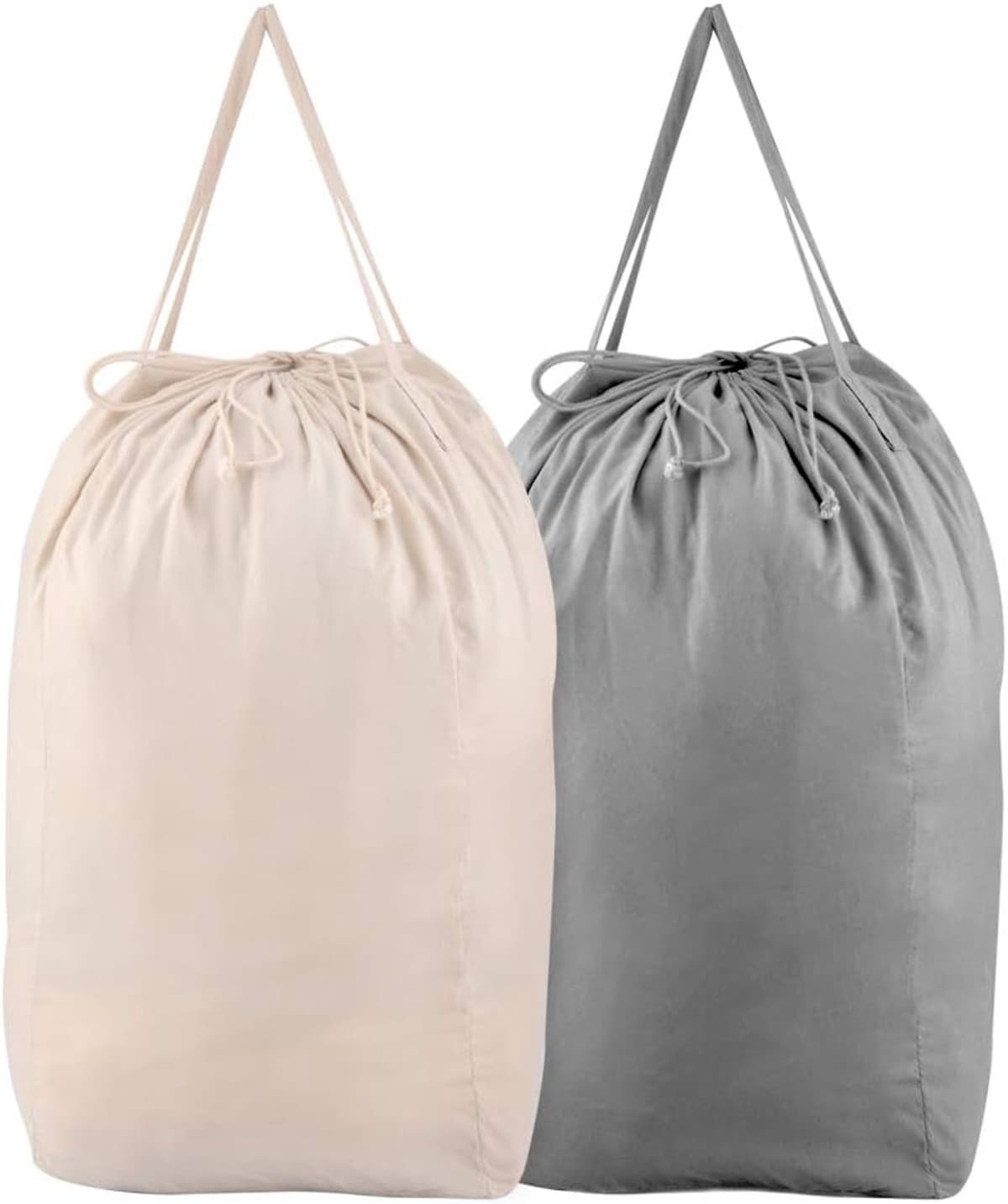 Waszakken met handgrepen, opslag voor vuile kleding, voor studentenhuis of reizen, wasmandvoering, geschikt voor de meeste wasmanden, 140 l, 2 stuks, beige en grijs — afbeelding 1