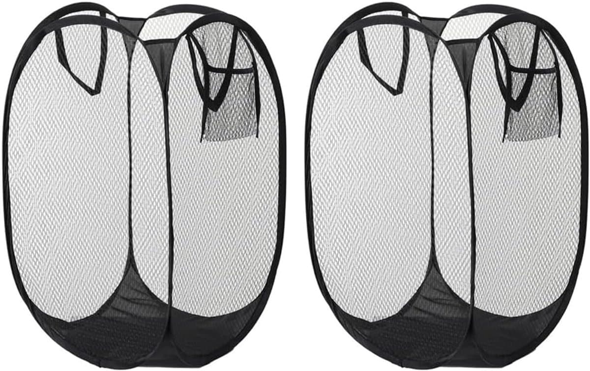 Wasmand, 25L opvouwbare mesh kledingmand, pop-up vuile kledingmand voor slaapkamer badkamer [pak van 2 zwart] — afbeelding 1