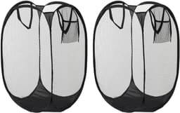 Wasmand, 25L opvouwbare mesh kledingmand, pop-up vuile kledingmand voor slaapkamer badkamer [pak van 2 zwart] — thumbnail 1