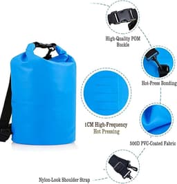 Tas, lichtgewicht, draagbaar, met 1 lange verstelbare schouderbanden, drijvend, voor kajakken, kamperen, raften en wateractiviteiten (blauw) — thumbnail 2