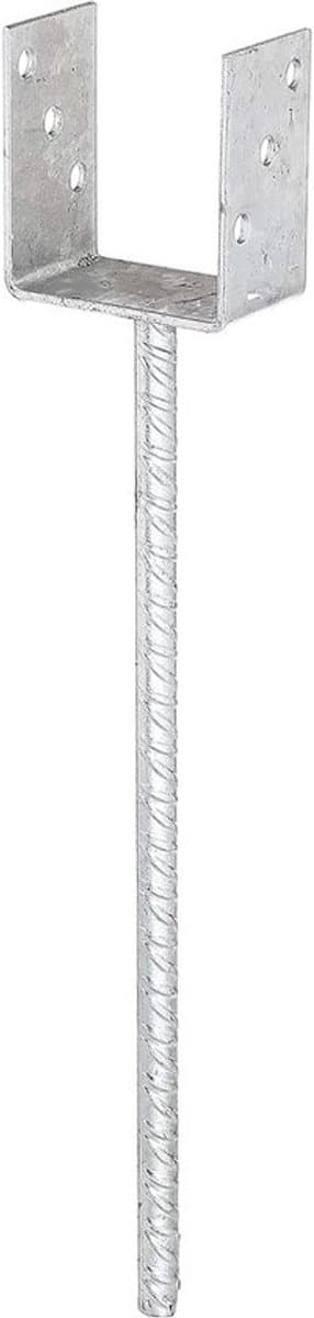 Alberts 212711 U-paalhouder met versteviging, stalen betonanker, thermisch verzinkt, vrije breedte 121 mm, lengte betonanker 400 mm — afbeelding 1