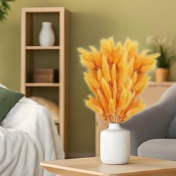 120 stuks decoratieve droogbloemen, droogbloemen, kan vrij worden gesneden, decoratieve veren, Boheemse stijl, voor woonkamer, slaapkamer, werkkamer (oranje) — thumbnail 2