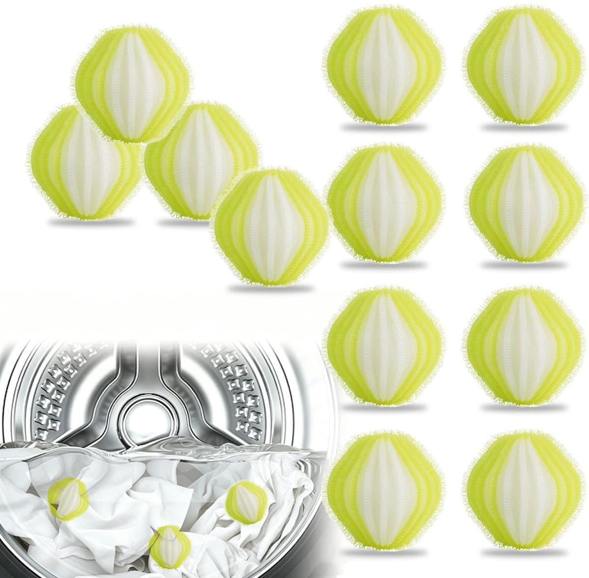 Lint Balls Wasmachine - Herbruikbare Haarvangers - 12 stuks - Groen en wit — afbeelding 1