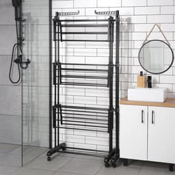 G&G wasrek - Droogrek - Droogrekken - Droogtoren - XXL - Inklapbaar - Staand - Met wieltjes - Laadvermogen 35kg - Tot 182cm - Zwart — thumbnail 5