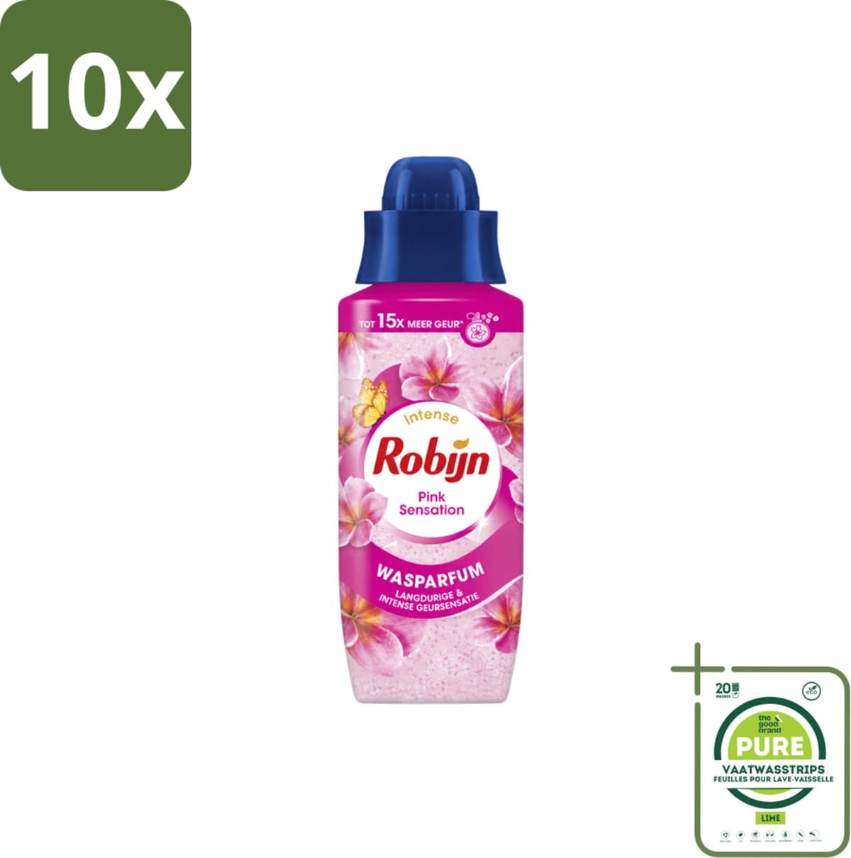 10 x Robijn – Wasparfum – Intense Pink Sensation – 342 ml - Grootverpakking - Vaatwasstrips - Wasparfum - Wasgeur - Geurboost - Wasmiddel - Wasgeur Intensief — afbeelding 1