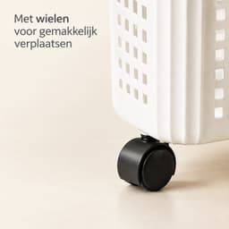 Grote witte wasmand op wielen, 36 x 26 x 33,5 cm, opengewerkte wanden en twee handgrepen, voor wasgoed en speelgoed — thumbnail 3
