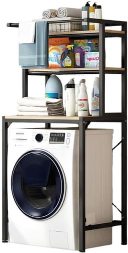 Wasmachine Rek - 3 Planken - Wasmachinehouder Voor de Badkamer - Badkamerplanken - Zwart - 69cm x 60cm x 177cm — thumbnail 1