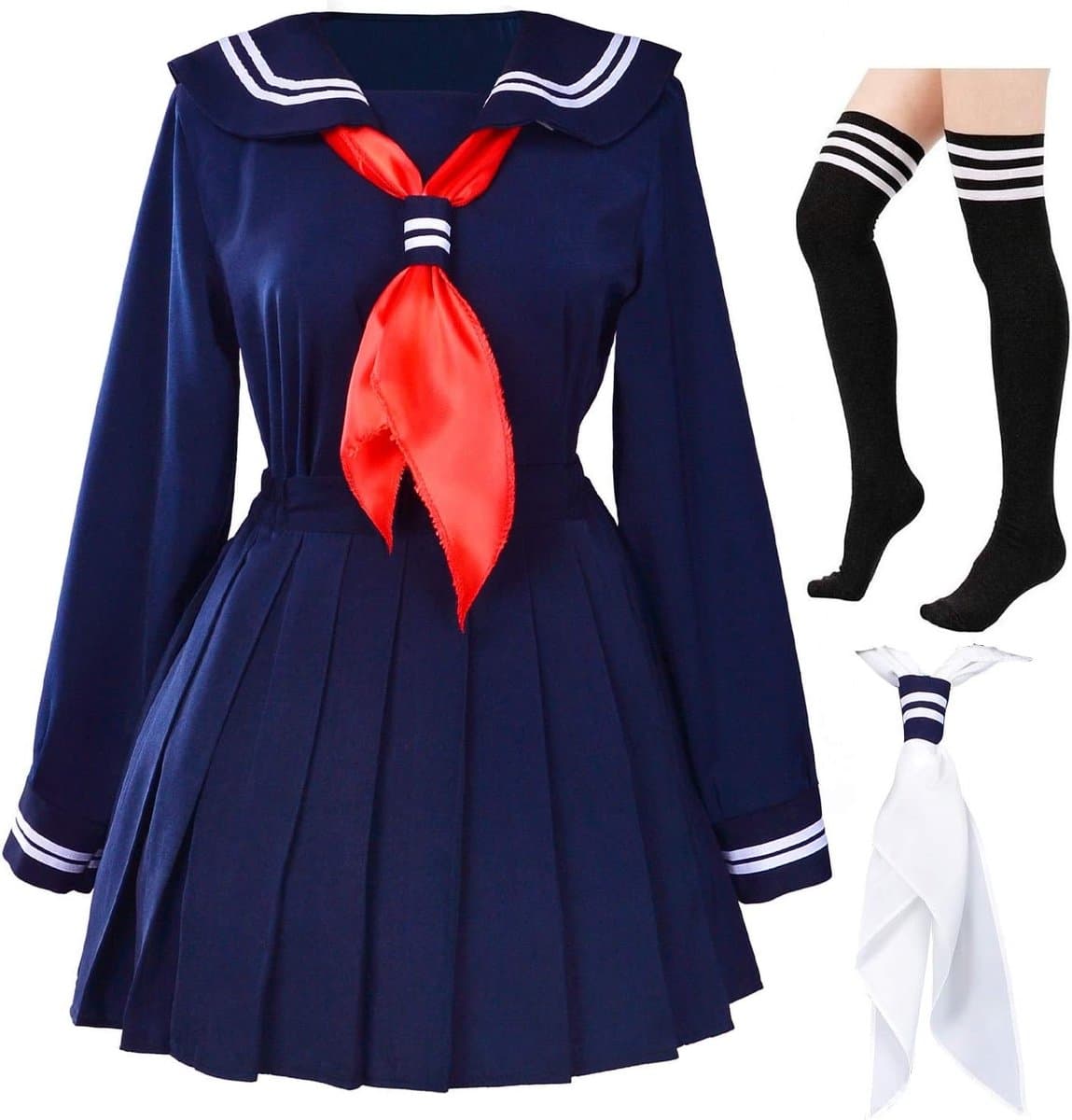 Japanse schoolmeisjes matroosjurk, shirts uniform anime cosplay-kostuums met sokken, set — afbeelding 1