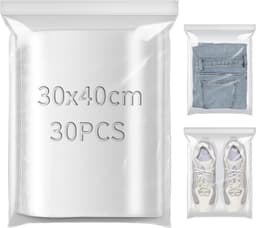Hersluitbare Doorzichtige Plastic Zakken - Transparant - 30 x 40 cm - 30 Stuks - Voor Opslag van Kleding, Voedsel en Kantoorbenodigdheden — thumbnail 1