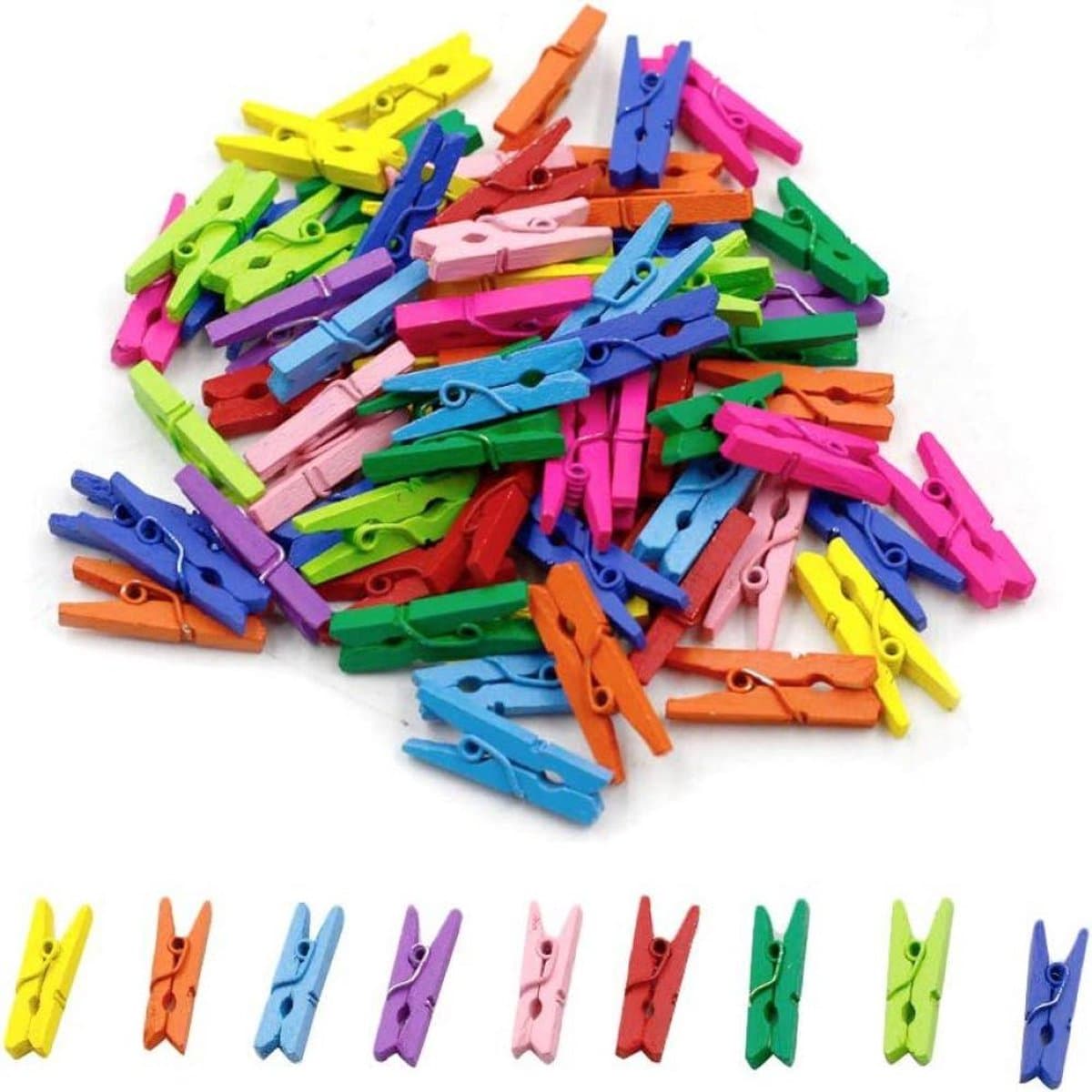 JeiibrZui Mini Houten Wasknijpers - Gekleurde Wasknijpers - Lichtgewicht & Multifunctioneel Gebruik - 100 Stuks - Voor Klas En Thuisdecoratie — afbeelding 1