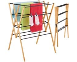 Wasrek inklapbaar - 93 x 70 x 62 cm - staand - bamboe - zwart — afbeelding 1