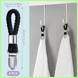 Black Towel Clips - 4pcs Hanging Tea Towels Clip - Brackets-Braided Cotton Towel Clips met Hanging Loop voor Hanging Clothes - Tea Towel/Beach Towel/Towel Clip Hooks voor Gebruik — thumbnail 2
