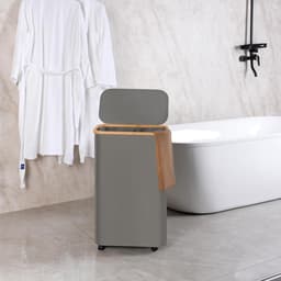 Wasmand met wieltjes - 75 liter - grijs/beige - bamboeframe — thumbnail 3
