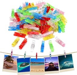 150 mini wasknijpers, transparant, herbruikbaar, kleine plastic wasknijpers, gekleurde fotoclips met metalen veer voor het ophangen van foto's, knutselprojecten, feestjes, bruiloftsdecoratie, 3,5 x 0,7 cm — thumbnail 1