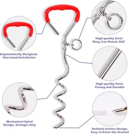 SnelShoppen - Rode Spiral Anchor 40 cm met 5 mm x 3 m Stalen Kabel Grondanker voor Honden, 80 kg Trekvermogen, Perfect voor Camping, Tuin en Reisacces — thumbnail 5