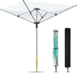 Droogmolen voor buiten - Wasdroger tuin - Was drogen - Regenscherm ontwerp - 50 meter waslijn - Grijs groen — thumbnail 1