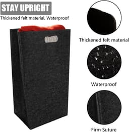 Dailygoods- Wasmand 60 Liter - Opvouwbare Wasverzamelaar - Smalle Wasmand - Vilten Wasmand - Zwart - Geschikt voor Slaapkamer/Badkamer — thumbnail 3