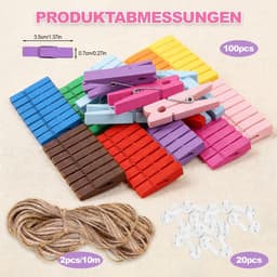 Dailygoods- Wasknijpers 100 stuks - Houten Mini-wasknijpers - Decoratieve Knijpers - Fotoklemmen - Natuurlijke Houten Klemmen - Veelkleurig — thumbnail 4