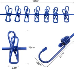 SnelShoppen - Blauwe Reiswaslijn 1,8 m - 12 Klemmen - Flexibel en Compact - Ideaal voor Camping, Vakantie en Thuisgebruik - Waterbestendig Materiaal — thumbnail 2