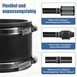 Ventilatie koppeling Ø 100 mm - Flexibele rubber - Met roestvrijstalen klemmen - Ideaal voor luchtventilatie - ShopVlot — thumbnail 2