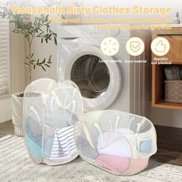 Opvouwbare Wasmand - Beige - 36 x 36 x 58 cm - Met Handvat en Ademend Netmateriaal - Voor Badkamer, Camping en Reizen — thumbnail 5