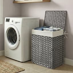 SONGMICS - Wasmand - Smalle Wasmand van Synthetisch Rattan - Met Deksel en Handgrepen - Opvouwbaar met Uitneembare Waszak — thumbnail 3