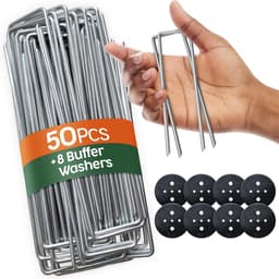 grondanker 50 stuks + 8 sluitringen inbegrepen, 150 mm lang, 25 mm breed, Ø 3 mm, voor tuin, mulch en kunstgras, van metaal, verzinkt, camping, reizen, staal — thumbnail 1