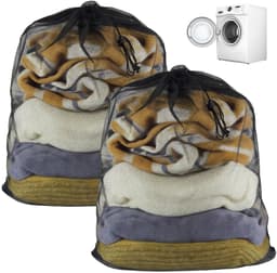Wasnet, groot koord, waszak voor wasmachine, machinewasbaar, wasnet met trekkoord, laundry bag, zwarte waszakken, groot, voor vuile kleding, beddengoed, pluche dieren — thumbnail 1