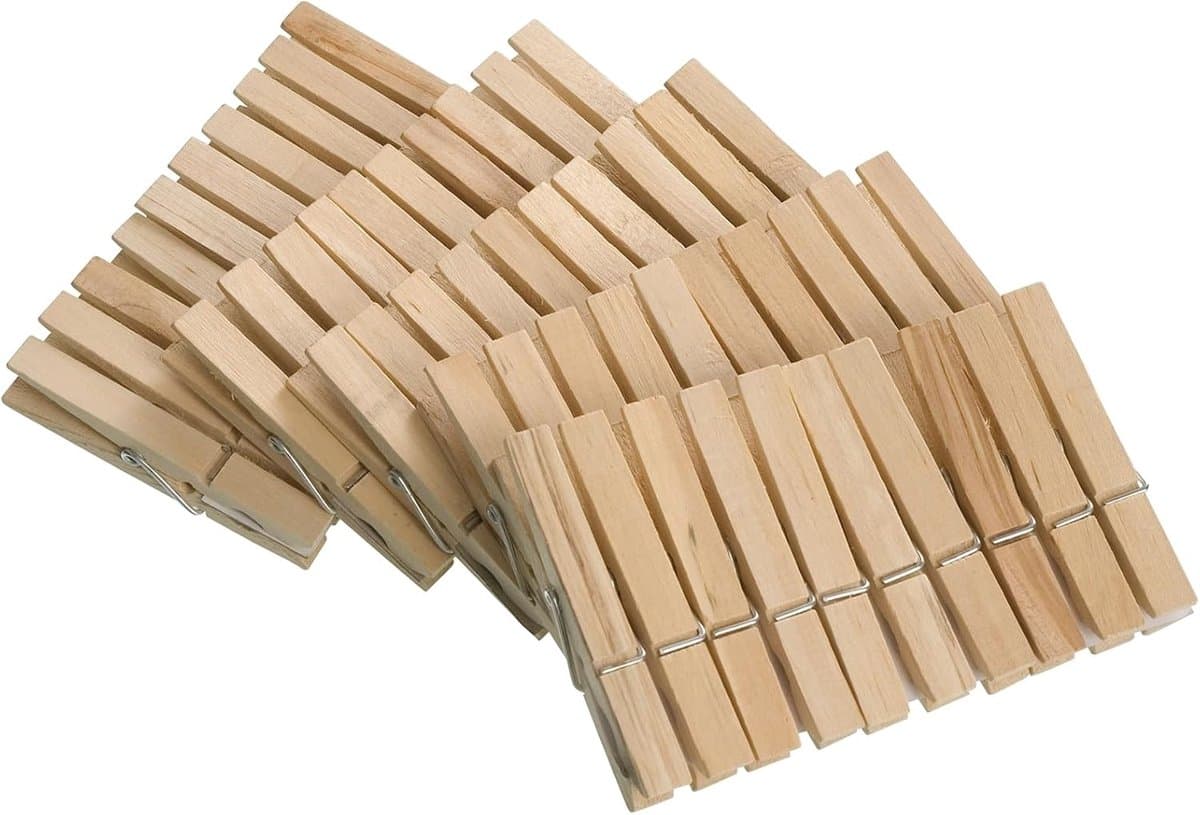Wasknijpers van FSC® gecertificeerd hout, milieuvriendelijke houten klemmen, klemmen voor knutselen en decoreren, elk 7 cm, naturel — afbeelding 1