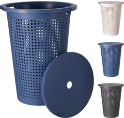 Storage Solutions Wasmand met deksel - blauw - 35 liter - 40 x 52 cm - kunststof - rond - wasbox - mand voor wasgoed — thumbnail 5