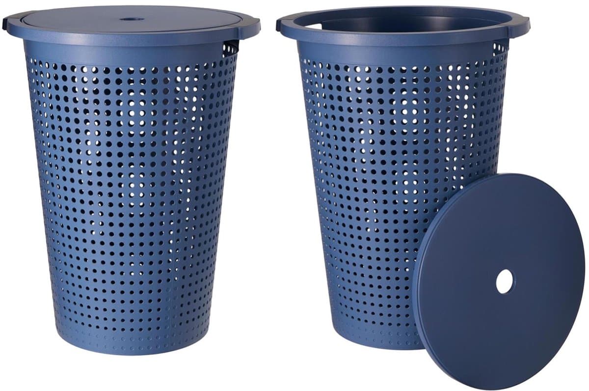 Storage Solutions Wasmand met deksel - 2x - blauw - 35 liter - 40 x 52 cm - kunststof - rond - wasbox - mand voor wasgoed — afbeelding 1