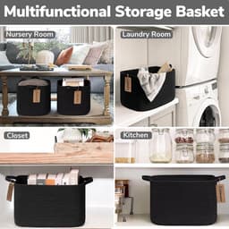 SnelShoppen - Opbergmand - Wasmand - Speelgoedmand - Katoenen Touw Mand - 33 x 28 x 23 cm - Voor Kinderen, Woonkamer, Speelkamer, Keuken, Elegant en R — thumbnail 2