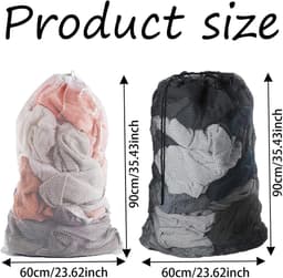 Grote Herbruikbare Waszak van Mesh, 60 x 90 cm, met Verstelbare Trekkoord, Ideaal voor Kleding, Broeken en Hemden in Wit/Zwart — thumbnail 5