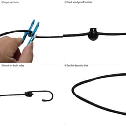 2 Stuks Reiswaslijn, Draagbare Kledinglijn, Verstelbare Elastische Reiswaslijn Uittrekbare Waslijn met 12 Kledingclips voor Binnen en Buiten, Balkon, Buiten Kamperen gebruik (Zwart Blauw) — thumbnail 4