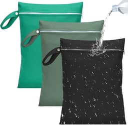 3 waterdichte tassen, 40 x 30 cm, waterdichte reistas, herbruikbaar, voor badpakken, strandhanddoeken en campingaccessoires (zwart, groen, blauw-groen) — thumbnail 1