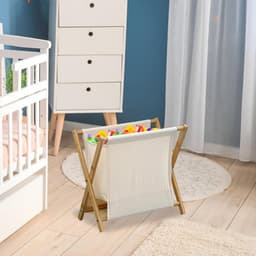 Wasmand Hout - Opvouwbare Mand - Was Opbergen - Verhoogd Bodemontwerp - 40 x 30 x 38 cm - Khaki Wit — thumbnail 3