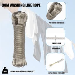 Waslijn uittrekbaar - Transparant - 30 meter - Stalen kern met PVC coating - Voor buitengebruik en camping — thumbnail 4