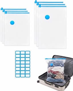 6 ruimtebesparende vacuümzakken voor reizen (3 van 30 x 40 cm en 3 van 40 x 60 cm) met zelfklevende etiketten, waterdichte zakken ter bescherming van kleding voor koffer en kast — thumbnail 1