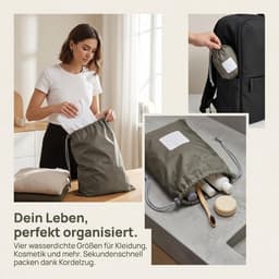 Draagtas, 4 stuks, waterdicht, nylon, met trekkoord, waterdichte tas voor buitenactiviteiten, in verschillende maten olijfgroen — thumbnail 3