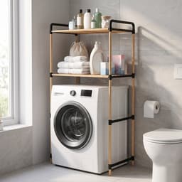 INDECOR Wasmachine Organizer Rek - Wasmachine Opbergrek met 2 Planken - Badkamer Opbergrek - Bovenbouwrek voor Wasmachine - Houten Opbergrek - 65 x 35 x 100 cm - Naturel/Zwart — thumbnail 3